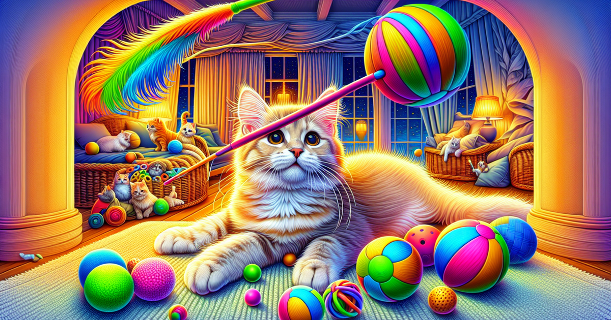 猫がさまざまなおもちゃで遊んでいるイラスト